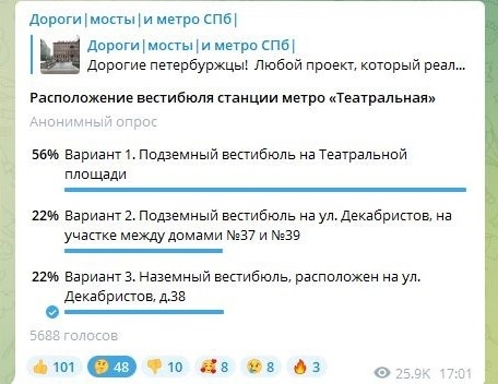 Петербуржцы выбрали место расположения вестибюля станции метро «Театральная»