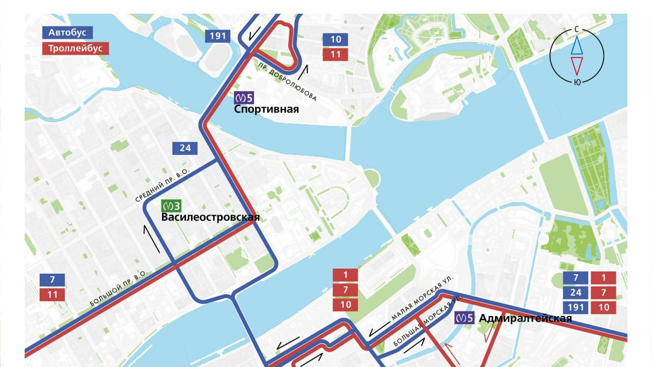 Комтранс Петербурга рассказал об изменениях в движении общественного транспорта на время празднования Дня города