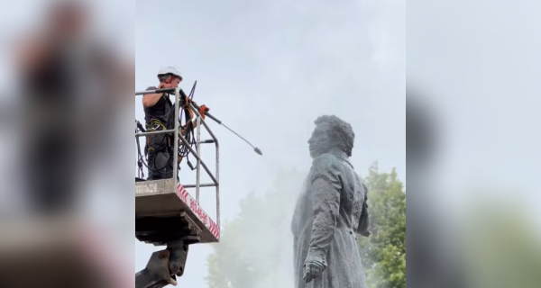 В Петербурге третий раз за сезон почистили памятник Пушкину от птичьего помета